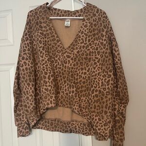PINK Victoria's Secret Brown Leopard V-Neck Sweater